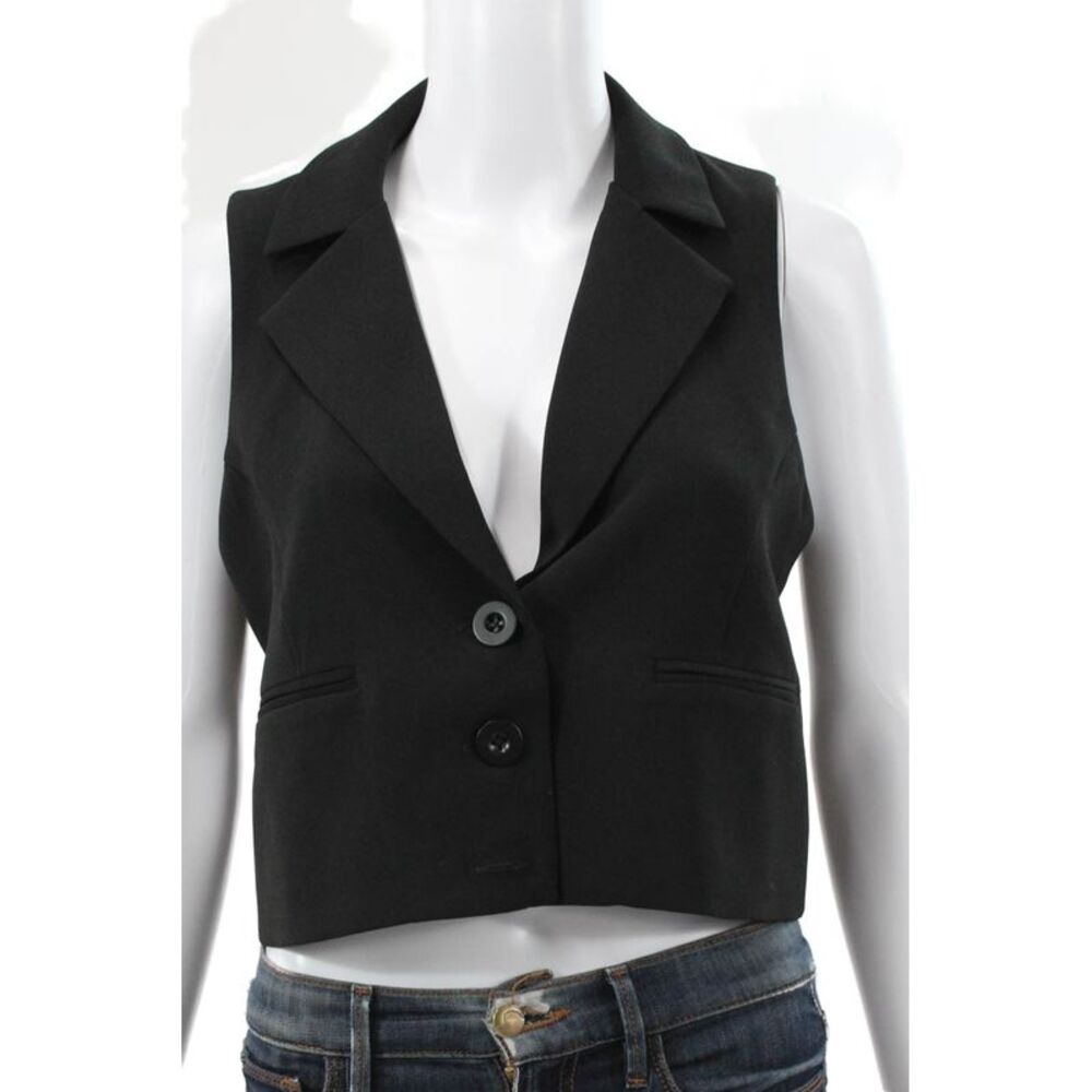 Central Park West Womens Vest Top Black Polyester V Neck Button Size M
